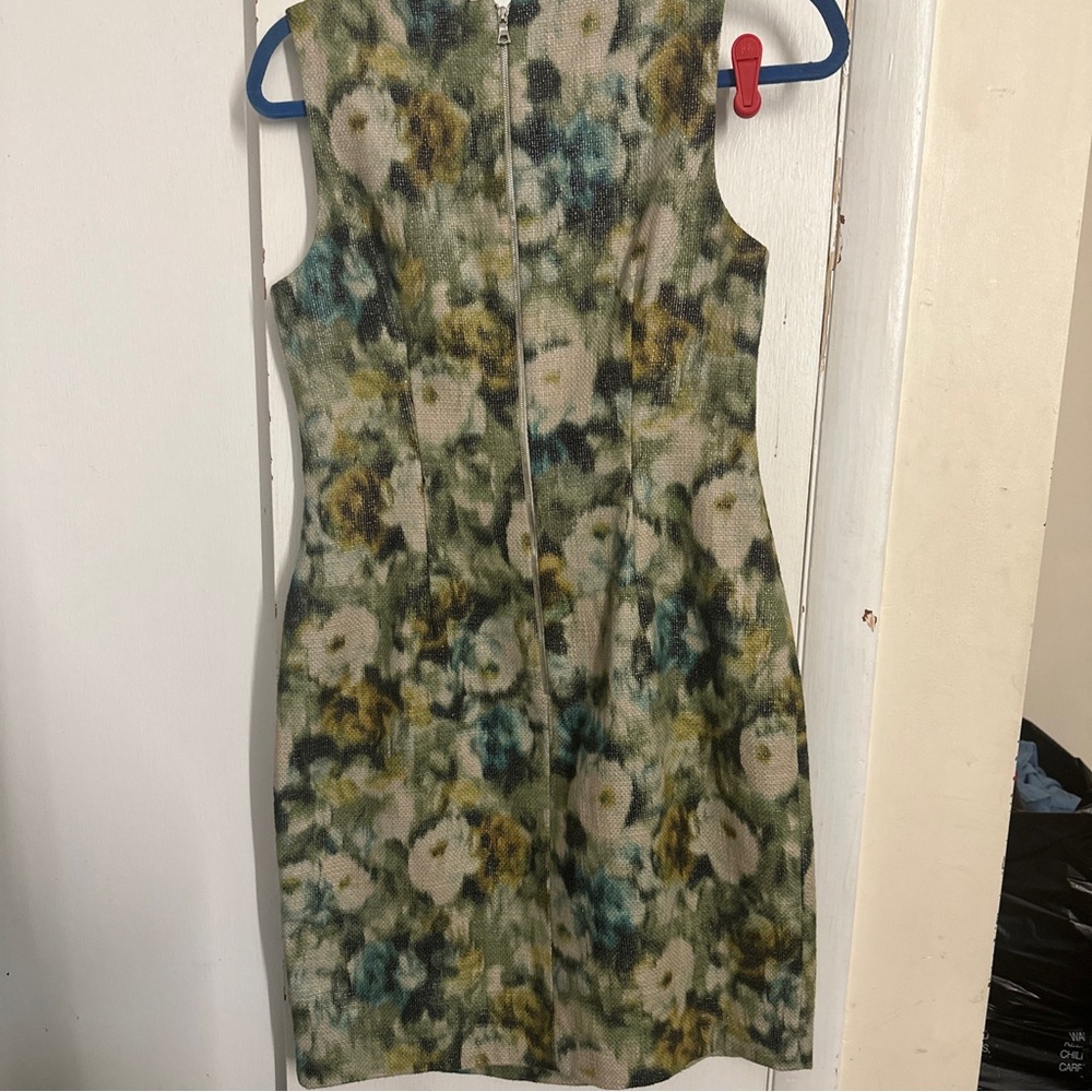 Kay Unger Beige green black cotton metallic sleeveless dress size 6 - Picture 7 of 11